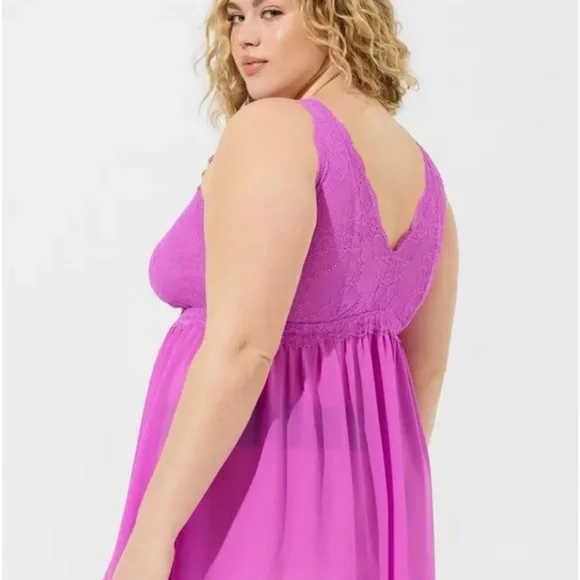 Elegant Lace Trim pink/Purple Babydoll - Picture 2 of 5